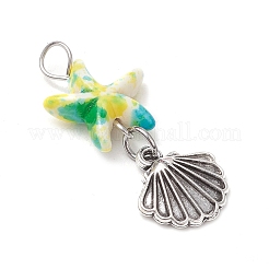 Подвески в форме ракушек из окрашенной синтетической бирюзы и сплава в виде морских звезд/морских звезд&nbsp;PALLOY-JF03957-02