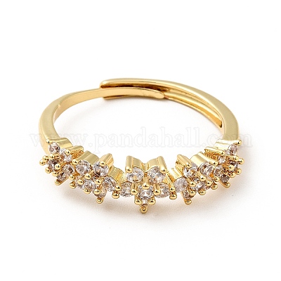 Регулируемое кольцо с цветком из прозрачного кубического циркония RJEW-I087-08-1