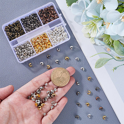 600 шт. 6-х цветные латунные крышки для обжимных бусин&nbsp;KK-SP0002-33-1