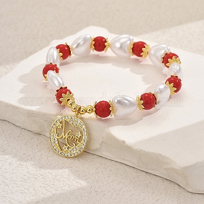 Латунные браслеты с микро-паве из кубического циркония с круглыми подвесками на день матери XO3109-2-1