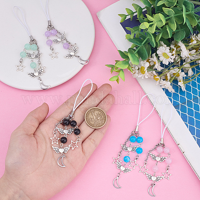 5 шт. 5 цвета луна звезда сердце акрил и сплав и 304 нержавеющая сталь ремешки для мобильных телефонов&nbsp;HJEW-GO00116-1