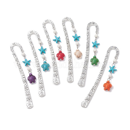 Подвески-подвески в виде морской звезды из синтетической бирюзы и черепахи с натуральным лавовым камнем AJEW-JK00285-1