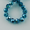 Electroplate Glass Bead Strands, Pearl Luster Plated, Faceted(32 Facets), Round, Dark Cyan, 6x5mm, about 88~91pcs/strand, 19.49~20.08 inch(49.5~51cm)