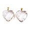 Light Gold Brass Glass Pendants, with Iron Findings, Heart, Clear, 31x29.5~30x12.5~13mm, Hole: 7x4mm