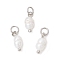 Natural Cultured Freshwater Pearl Potato Charms with Brass Jump Rings, Floral White, Platinum, 9.5~10.5x4~4.5x3.5~4.5mm, Hole: 2.5mm