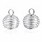 Iron Wire Pendants, Spiral Bead Cage Pendants, Round, Platinum, 35x30mm, Hole: 5mm
