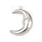Brass Pendants, Platinum, Moon, 22.5x16x6.5mm, Hole: 1.6mm