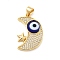 Rack Plating Brass Micro Pave Clear Cubic Zirconia Pendants, with Handmade Evil Eye Lampwork, Cadmium Free & Lead Free, Long-Lasting Real 18K Gold Plated, Moon with Star Charm, Blue, 25x16.5x4mm, Hole: 5x3.5mm