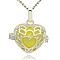 Silver Color Plated Brass Hollow Heart Cage Pendants, with No Hole Spray Painted Brass Round Beads, Yellow, 24x26x18mm, Hole: 3x8mm