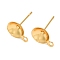 304 Stainless Steel Stud Earring Findings, Flat Round Earring Settings with Loop, Real 18K Gold Plated, 11x8x11.5mm, Hole: 1.4mm, Pin: 0.7mm
