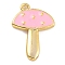 Autumn Theme Brass Enamel Pendants, Golden Long-Lasting Plated, Mushroom, Pink, 15x10.5x1.5mm, Hole: 1mm