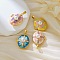 Brass Enamel Locket Pendants, with Plastic Imitation Pearl, Oval Charms, Golden, Flower, 22x17x10.5~11mm, Hole: 5x2.5~3mm, Inner Diameter: 16.5~17x12~13mm