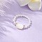 Cat Shaped Natural White Shell Beaded Stretch Finger Rings, with Round Shell Pearl Beads and Brass Beads, White, Inner Diameter: 21.5mm