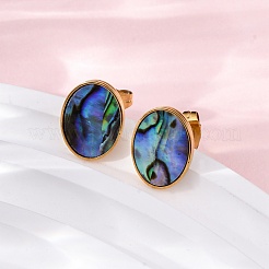 Серьги-гвоздики из натуральной ракушки пауа из нержавеющей стали 304&nbsp;EJEW-Z103-13G