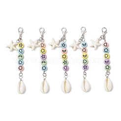 Подвеска в виде морской звезды из синтетической бирюзы и натуральных смешанных ракушек каури&nbsp;HJEW-JM03237