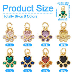 8 шт. 8-цветная латунная подвеска с кубическими цирконами в виде отпечатка лапы&nbsp;KK-TA0003-21