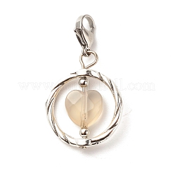 Кольца из сплава и подвеска в виде сердца из натурального серого агата&nbsp;HJEW-JM00604-01