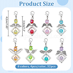 32 шт. 8-х цветные подвесные украшения в виде ангела из акрила и сплава&nbsp;HJEW-PH02098