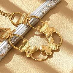 Браслеты из нержавеющей стали 304 с бабочками и овальными звеньями для женщин&nbsp;BJEW-U023-03G