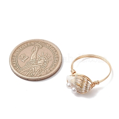 Кольца на палец из перламутра и жемчужин&nbsp;RJEW-JR00988