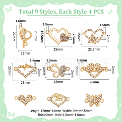 36 шт. 9 стиля звеньев/соединителей из сплава со стразами&nbsp;FIND-UN0016-38