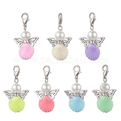 Подвесные украшения из стеклянного жемчуга и АБС-пластика в виде ангела&nbsp;HJEW-JM03022