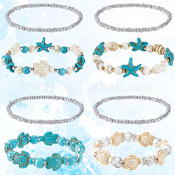8шт. браслет из синтетических бирюзовых бусин с черепахой и морской звездой&nbsp;BJEW-SC0001-46