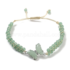Браслеты из натуральных зеленых авантюринов с плетеными круглыми бусинами&nbsp;BJEW-K251-06G
