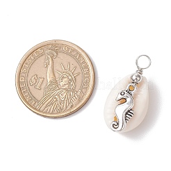 Подвески из натуральной ракушки каури и сплава с морскими животными&nbsp;PALLOY-JF03751-01