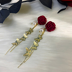 Серьги-гвоздики из сплава с эффектом флокирования в виде розы и бабочки&nbsp;FS-WG3A5F5-01