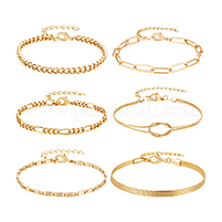 6шт 6 стиля латунные браслеты-цепочки для женщин&nbsp;BJEW-PH0004-50