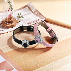 2шт 2 цвета регулируемые браслеты из искусственной кожи с паве из кубического циркония для женщин&nbsp;BJEW-GO0002-16