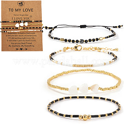 Набор из 4 эластичного браслета из стеклянного бисера двух разных стилей (4 варианта).&nbsp;FG0392-2