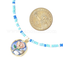 Женские ожерелья из стеклянных бусин с подвеской в виде цветка и эмали&nbsp;NJEW-JN05550-03