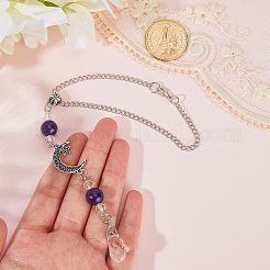 Подвесные украшения из натурального аметиста и сплава&nbsp;HJEW-WH20009-03A