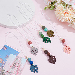 6 шт. подвеска из дерева в виде листьев монстеры 6 цветов и бусина из окрашенной натуральной лавы&nbsp;HJEW-DR00094