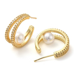 Серьга-гвоздик из латуни с микропаве из кубического циркония&nbsp;EJEW-C079-01G