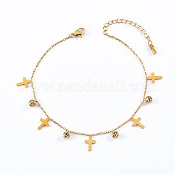 Браслеты на лодыжку для женщин из нержавеющей стали 304 с подвесками из прозрачных кубических цирконий.&nbsp;FS-WG43DDA-08