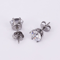 Серьги-гвоздики из нержавеющей стали 304 с кубическим цирконием&nbsp;EJEW-O070-03P