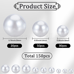 150 шт. 3 стиля АБС пластик имитация жемчуга круглые бусины&nbsp;KY-SP0001-63B