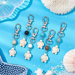 Подвеска с круглыми бусинами из черепаховой синтетической бирюзы с натуральным говлитом&nbsp;HJEW-JM02296