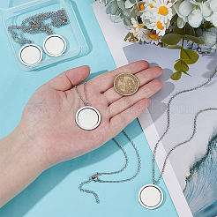 4 шт. вращающаяся пустая плоская круглая подвеска из нержавеющей стали 304 с цепочкой из кабеля&nbsp;NJEW-BC0001-11P