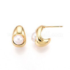 Серьги-гвоздики из натурального жемчуга в форме капли из латуни&nbsp;PEAR-N020-05Z