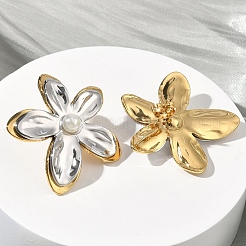 Двухцветные серьги-гвоздики из нержавеющей стали 304 с акриловым искусственным жемчугом&nbsp;EJEW-B156-16GP