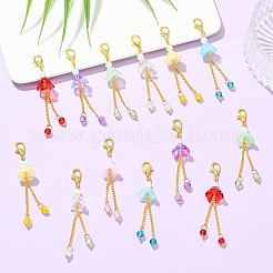 14 шт. 7 стиля подвесных украшений в виде стеклянного цветка с латунными витыми цепями&nbsp;HJEW-YW00341