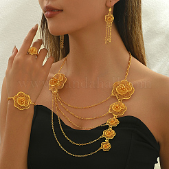 Элегантный сплав цветочных браслетов и серег и ожерелий и колец комплект для женской свадебной вечеринки&nbsp;VN7733