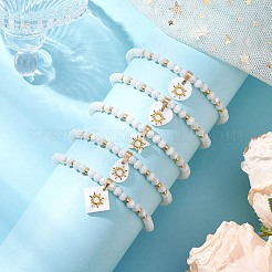 5шт 5 стиля браслеты из натуральной пресноводной ракушки с металлическими подвесками в виде кусочков солнца&nbsp;BJEW-JB11688-1