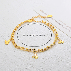 Винтажные пляжные латунные браслеты на ногу с двухслойной цепочкой и кисточками в виде бабочек для женщин&nbsp;OZ0830