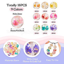 18 шт. 9-цветные прозрачные бусины из смолы с внутренними сухоцветами&nbsp;RESI-TA0003-29
