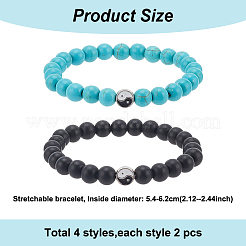 4 комплект из 4-х браслетов из натуральных и синтетических смешанных драгоценных камней и стеклянных круглых бусин&nbsp;BJEW-AN0001-50